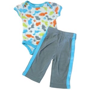 🍁2/$7🍁BABY GEAR White Blue Orange Grey Green Dinosaur Print Outfit